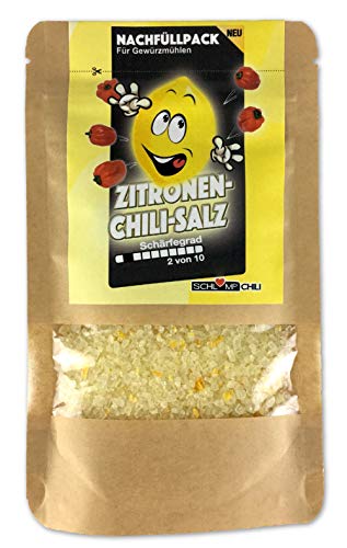 Schlump-Chili⎥ZICHISA⎥Zitronen-Chilisalz Nachfüllset Gewürzmischung mit Meersalz, Zitronenzeste und Habanero-Chilis geeignet für Gewürzmühlen mit Edelstahlmahlwerk oder Keramikmahlwerk (1x 50 g) von Schlump-Chili