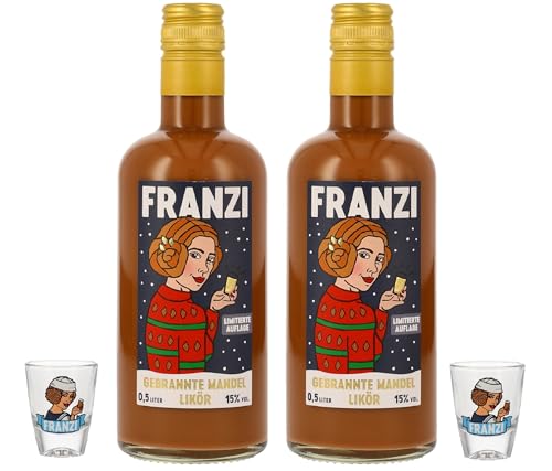 Franzi Gebrannte Mandel Edition 15% Vol. 2 x 0,5 Liter Franzbrötchenlikör incl. 2 Gläser vom Schnapsbaron® von Schnapsbaron