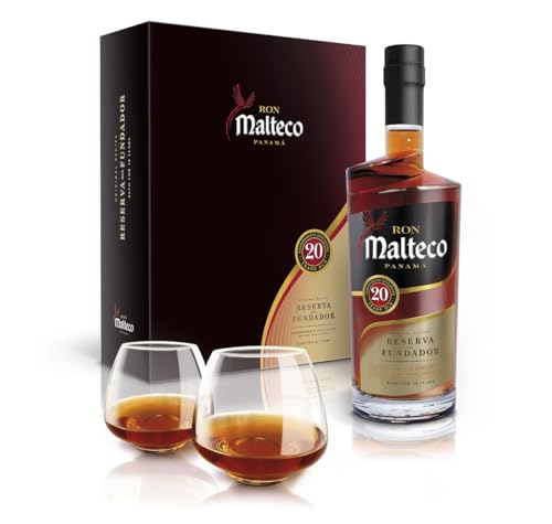 Ron Malteco 20 Years I Ein Meisterwerk der Rumkunst I 40% Vol. 0,7 Liter im Geschenkset mit 2 Gläsern by Schnapsbaron® von Schnapsbaron