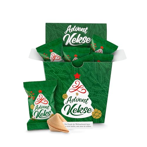 Glückskekse Weihnachten Advent-Kekse 9 Glückskekse mit Lebkuchengeschmack in Geschenkbox im Advent und als Füllung für den Adventskalender, Nikolaus Geschenk, Wichtelgeschenk von Schöne Güter