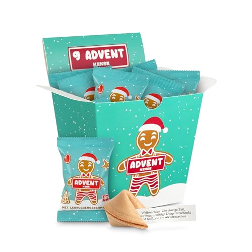 Glückskekse Weihnachten Lebkuchenmann 9 Glückskekse mit Lebkuchengeschmack in Geschenkbox im Advent und als Füllung für den Adventskalender, Nikolaus Geschenk, Wichtelgeschenk von Schöne Güter