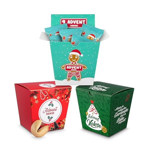 Glückskekse Weihnachten mit besinnlichen Sprüchen 3er-Packung Glückskekse mit Lebkuchengeschmack in Geschenkbox im Advent und als Füllung für den Adventskalender, Nikolaus Geschenk, Wichtelgeschenk von Schöne Güter