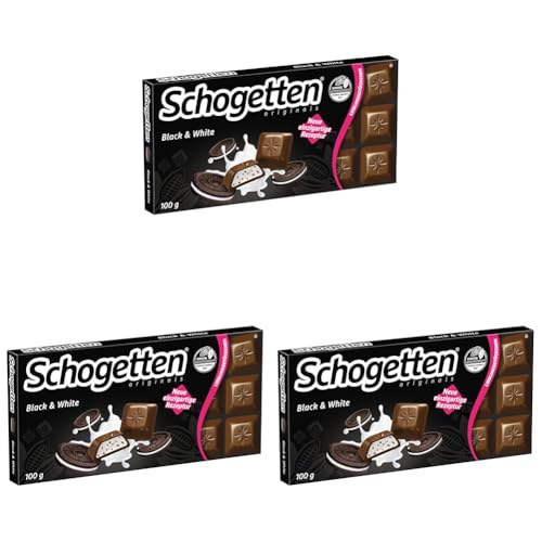 Schogetten Black & White 100g Schokoladentafel, praktisch einzeln portioniert. Ein Genuss. Stück für Stück. (Packung mit 3) von Schogetten