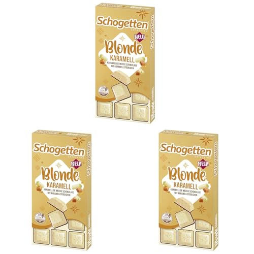 Schogetten Blonde Karamell I weiße Karamell-Schokolade mit Karamell-Stücken I 100 g I praktisch einzeln portioniert (Packung mit 3) von Schogetten