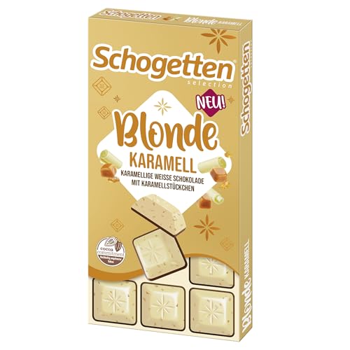 Schogetten Blonde Karamell I weiße Karamell-Schokolade mit Karamell-Stücken I 100 g I praktisch einzeln portioniert von Schogetten