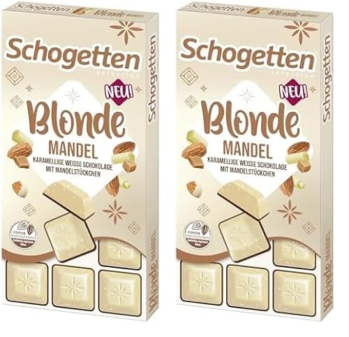 Schogetten Blonde Mandel I weiße Karamell-Schokolade mit Mandelstücken I 100 g I praktisch einzeln portioniert (Packung mit 2) von Schogetten