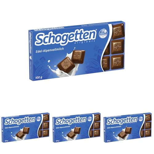 Schogetten Edel-Alpenvollmilch 100g Schokoladentafel, praktisch einzeln portioniert. Ein Genuss. Stück für Stück. (Packung mit 4) von Schogetten