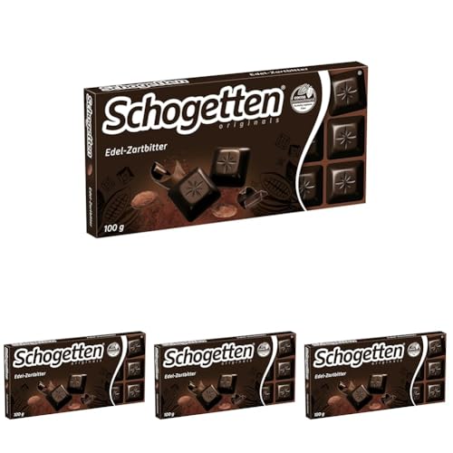 Schogetten Edel-Zartbitter 100g Schokoladentafel, praktisch einzeln portioniert. Ein Genuss. Stück für Stück. (Packung mit 4) von Schogetten