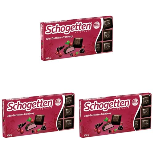 Schogetten Edel-Zartbitter-Cranberry 100g Schokoladentafel, mit fruchtigen Cranberries, praktisch einzeln portioniert. Ein Genuss. Stück für Stück. (Packung mit 3) von Schogetten