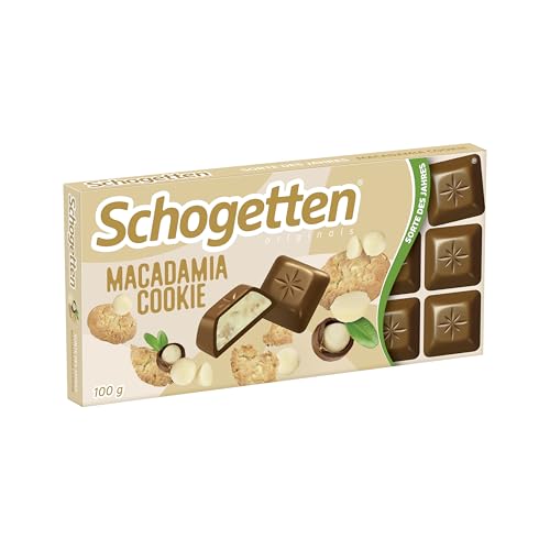 Schogetten Macadamia Cookie 100g Schokoladentafel, mit leckeren Keks-und Macadamia-Stücken | Die neue Sorte des Jahres 2025 von Schogetten