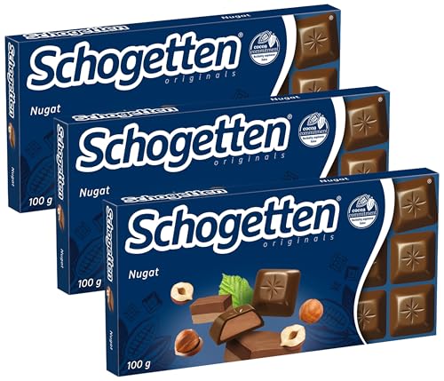 Schogetten Nugat 100g Schokoladentafel, praktisch einzeln portioniert. Ein Genuss. Stück für Stück. (Packung mit 3) von Schogetten