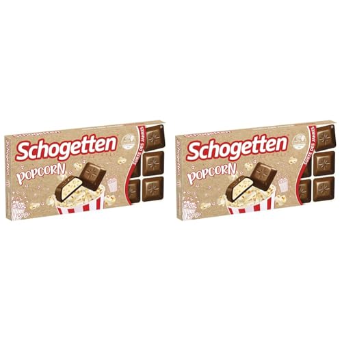 Schogetten Popcorn 1 x 100g Schokoladentafel, mit Popcorn- und Maisstückchen, praktisch einzeln portioniert. Ein Genuss. Stück für Stück. (Packung mit 2) von Schogetten