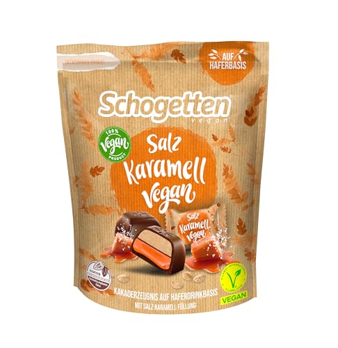 Schogetten Vegan Salz Karamell 125g einzeln verpackte Snackpralinen auf Haferdrink-Basis mit veganer Salz-Karamell Füllung von Schogetten