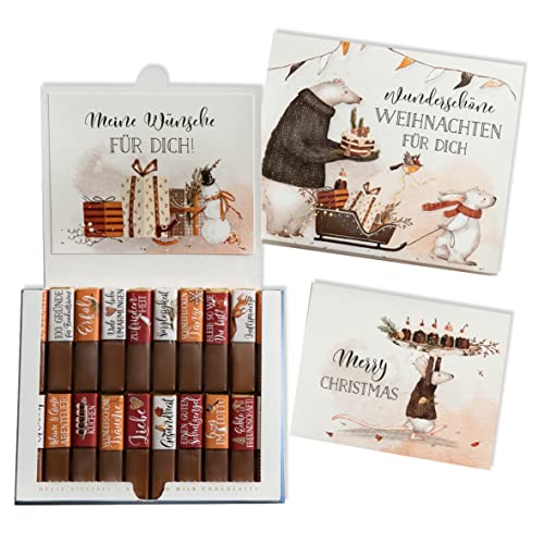 Schokoladenseite Aufkleber-Set & Banderole für Merci Schokolade mit vorgedruckten Aufklebern für Weihnachten | Geschenk für Freunde und Familie | Inkl. 2 Glückwunschkarten (Weihnachtstiere) von Schokoladenseite