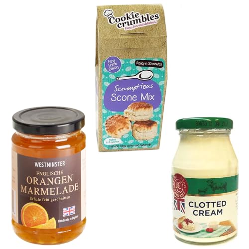 English Teatime Set | Scones Fertigbackmischung (280g) | Rahm Clotted Cream (170g) | Orangenmarmelade (250g) von Schrader