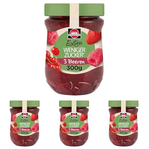 Schwartau Extra Weniger Zucker 3 Beeren passiert, zuckerreduzierter Fruchtaufstrich, 300g (Packung mit 4) von Schwartau