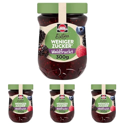 Schwartau Extra Weniger Zucker Waldfrucht, zuckerreduzierter Fruchtaufstrich, 300g (Packung mit 4) von Schwartau