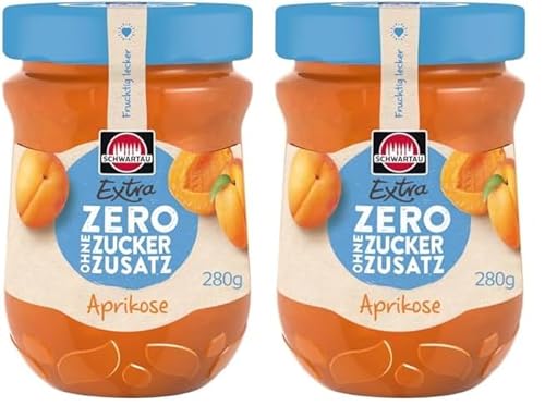 Schwartau Extra Zero Aprikose, Fuchtaufstrich ohne Zuckerzusatz, 13 kcal pro 25g, 280g (Packung mit 2) von Schwartau