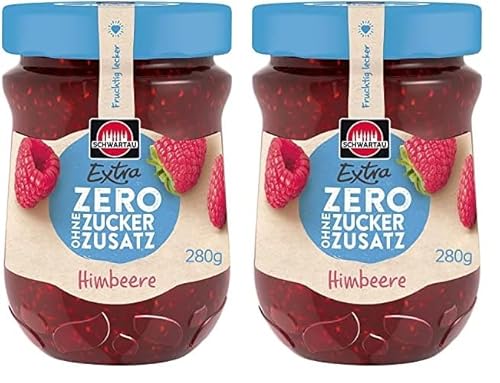 Schwartau Extra Zero Himbeere, Fruchtaufstrich ohne Zuckerzusatz, 12 kcal pro 25g, 280g (Packung mit 2) von Schwartau