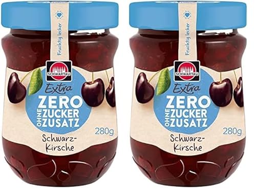 Schwartau Extra Zero Schwarzkirsche, Fruchtaufstrich ohne Zuckerzusatz, 15 kcal pro 25g, 280g (Packung mit 2) von Schwartau