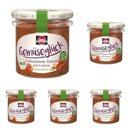 Schwartau Gemüseglück Getrocknete Tomate mit Cashew, veganer Bio Gemüseaufstrich, 135 g (Packung mit 5) von Schwartau