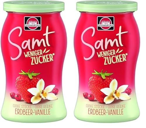 Schwartau Samt Weniger Zucker Erdbeer-Vanille, zuckerreduzierter Fruchtaufstrich, 255g (Packung mit 2) von Schwartau