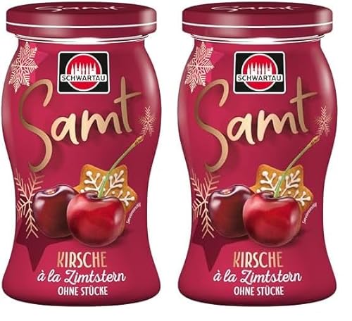 Schwartau Samt Winter-Edition Kirsche à la Zimtstern, Fruchtaufstrich ohne Stücke, 270g (Packung mit 2) von Schwartau