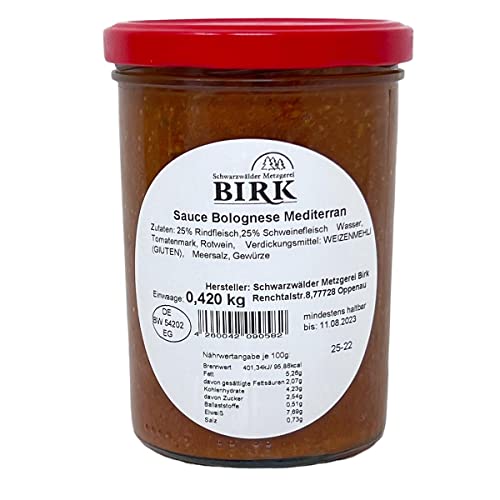 Schwarzwälder Metzgerei Birk Fertiggericht Sauce Bolognese Mediterran 420 Gramm von Schwarzwälder Metzgerei Birk