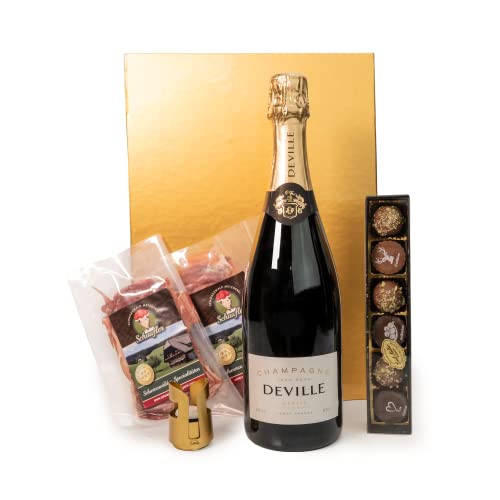 BLACKFOREST x CHAMPAIGN: Blanc de Blanc Champagner mit Pralinen und Schinken in edler Geschenkbox - Champagner Geschenk für besondere Anlässe von Schwarzwald Metzgerei Schaufler