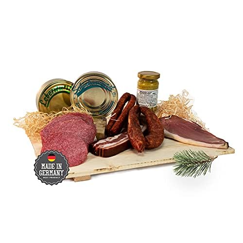 Schwarzwald Metzgerei Geschenkkorb – im Leinentäschle – 8-teiliger Präsentkorb mit leckeren & herzhaften Wurstspezialitäten wie Schinken, Landjäger, Kirschwassersalami, Schinkenwurst von Schwarzwald Metzgerei Schaufler