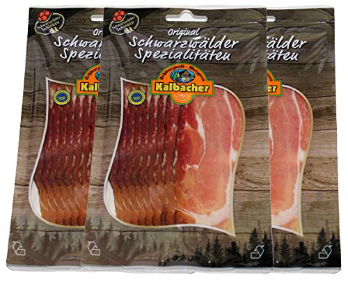 Schwarzwälder Schinken, 3x 100g Packung Feinschnitt - Deutsche Produktion - Traditionell geräuchert - Einzigartiger Geschmack von Schwarzwaldmetzgerei Kalbacher