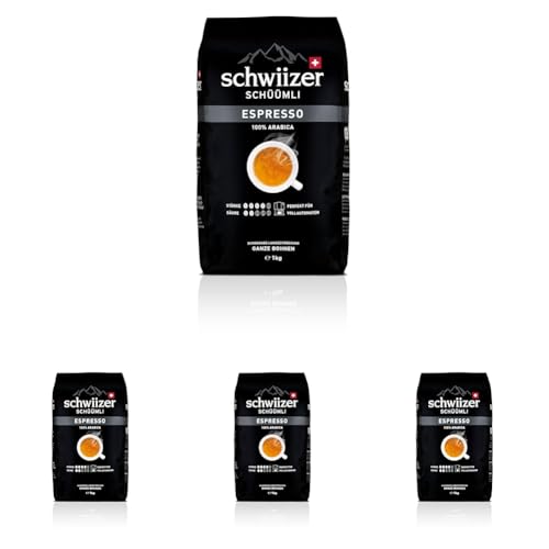 Schwiizer Schüümli Espresso Ganze Kaffeebohnen 1kg - Intensität 4/5 - UTZ-zertifiziert (Packung mit 4) von Schwiizer Schüümli