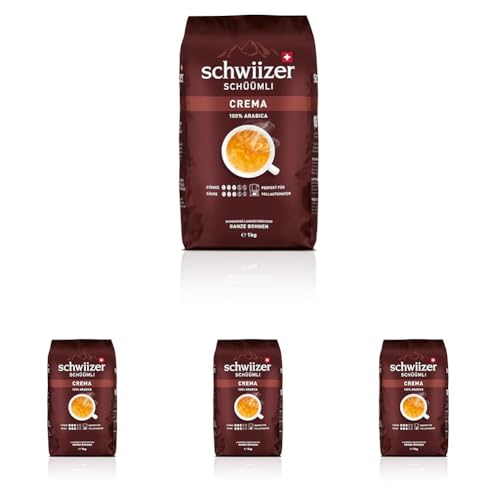 Schwiizer Schüümli medium_roast, Crema Ganze Kaffeebohnen 1kg - Intensität 3/5 - UTZ-zertifiziert (Packung mit 4) von Schwiizer Schüümli