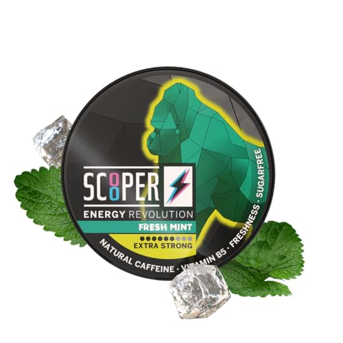 SCOOPER Energy 1x Fresh Mint Xtra Strong | 80 MG Koffein pro Pouch | 12 Pouches pro Dose | Zuckerfrei & Vegan | Energy Drink Alternative | Energy Booster Pouches von Scooper