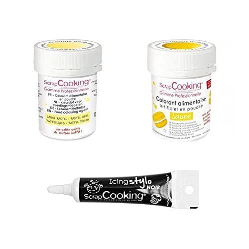 2 Lebensmittelfarben in Pulverform gelb-pastellgelb + Icing schwarzen Stift von ScrapCooking