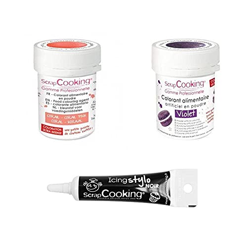 2 Lebensmittelfarben in Pulverform koralle-lila + Icing schwarzen Stift von ScrapCooking