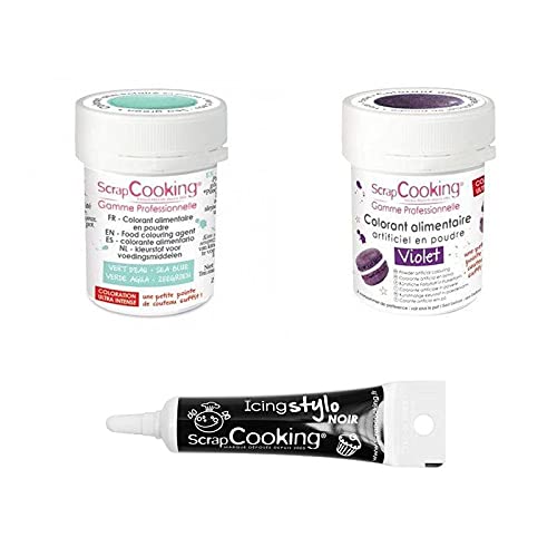 2 Lebensmittelfarben in Pulverform lila-wasser grün + Icing schwarzen Stift von ScrapCooking