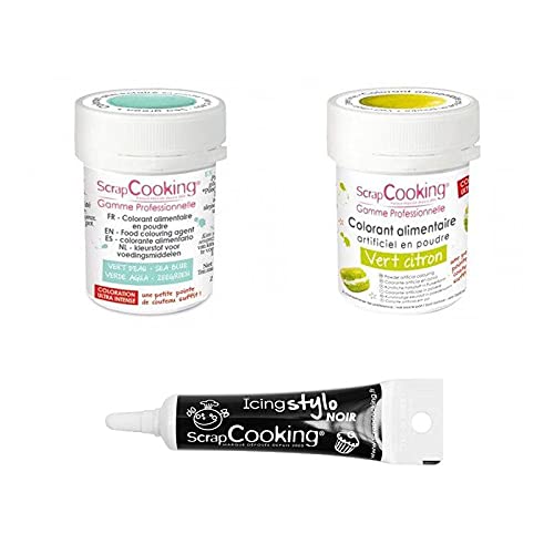 2 Lebensmittelfarben in Pulverform lindgrün-wasser grün + Icing schwarzen Stift von ScrapCooking