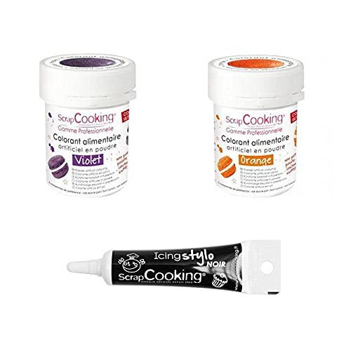 2 Lebensmittelfarben in Pulverform orange-lila + Icing schwarzen Stift von ScrapCooking