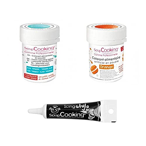 2 Lebensmittelfarben in Pulverform orange-türkis + Icing schwarzen Stift von ScrapCooking