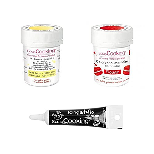 2 Lebensmittelfarben in Pulverform pastellgelb-rot + Icing schwarzen Stift von ScrapCooking