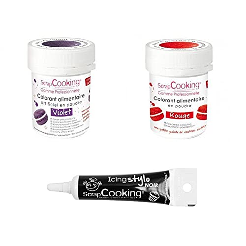 2 Lebensmittelfarben in Pulverform rot-lila + Icing schwarzen Stift von ScrapCooking