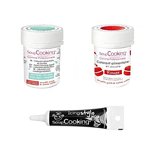 2 Lebensmittelfarben in Pulverform rot-wasser grün + Icing schwarzen Stift von ScrapCooking