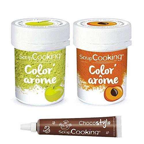 2 Lebensmittelfarbstoffe: Apfel- und Aprikosenaroma + Schokoladenstift von ScrapCooking