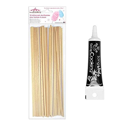 25 Essstäbchen für Zuckerwatte + Icing schwarzen Stift von ScrapCooking