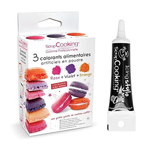 3 Lebensmittelfarben orange, lila, rosa + Icing schwarzen Stift von ScrapCooking