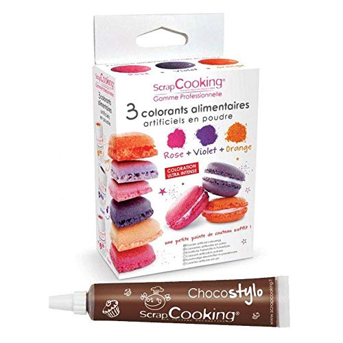 3 Lebensmittelfarben - orange, lila, rosa + Schokoladenstift von ScrapCooking