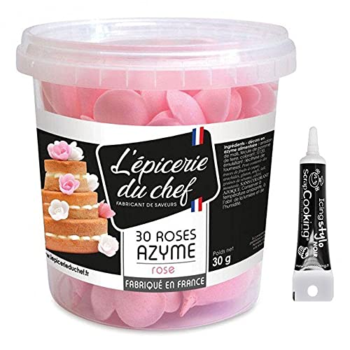 30 rosa Rosen in Waffel Esspapier + Icing schwarzen Stift von ScrapCooking