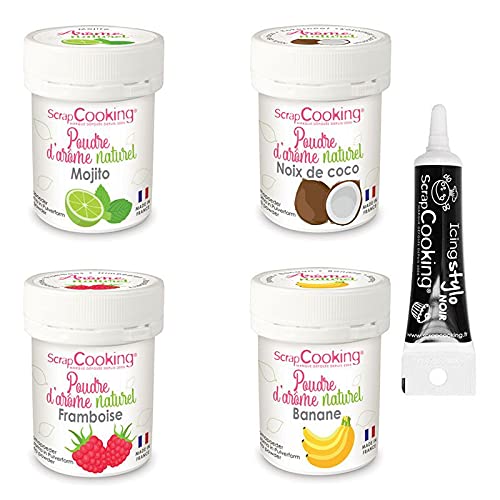 4 natürliche Lebensmittelaromen in Pulverform Cocktail + Icing schwarzen Stift von ScrapCooking