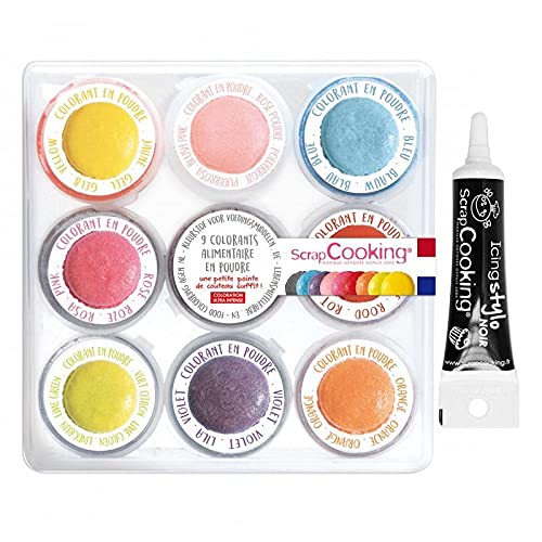 9 Mini-Lebensmittelfarbpulver + Icing schwarzen Stift von ScrapCooking